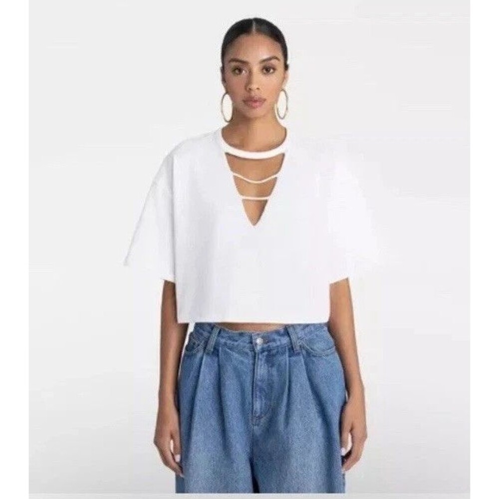 KBB by KAHLANA Short Sleeve T-Shirt 'The Cut Out Tee' Sz XL White NWT